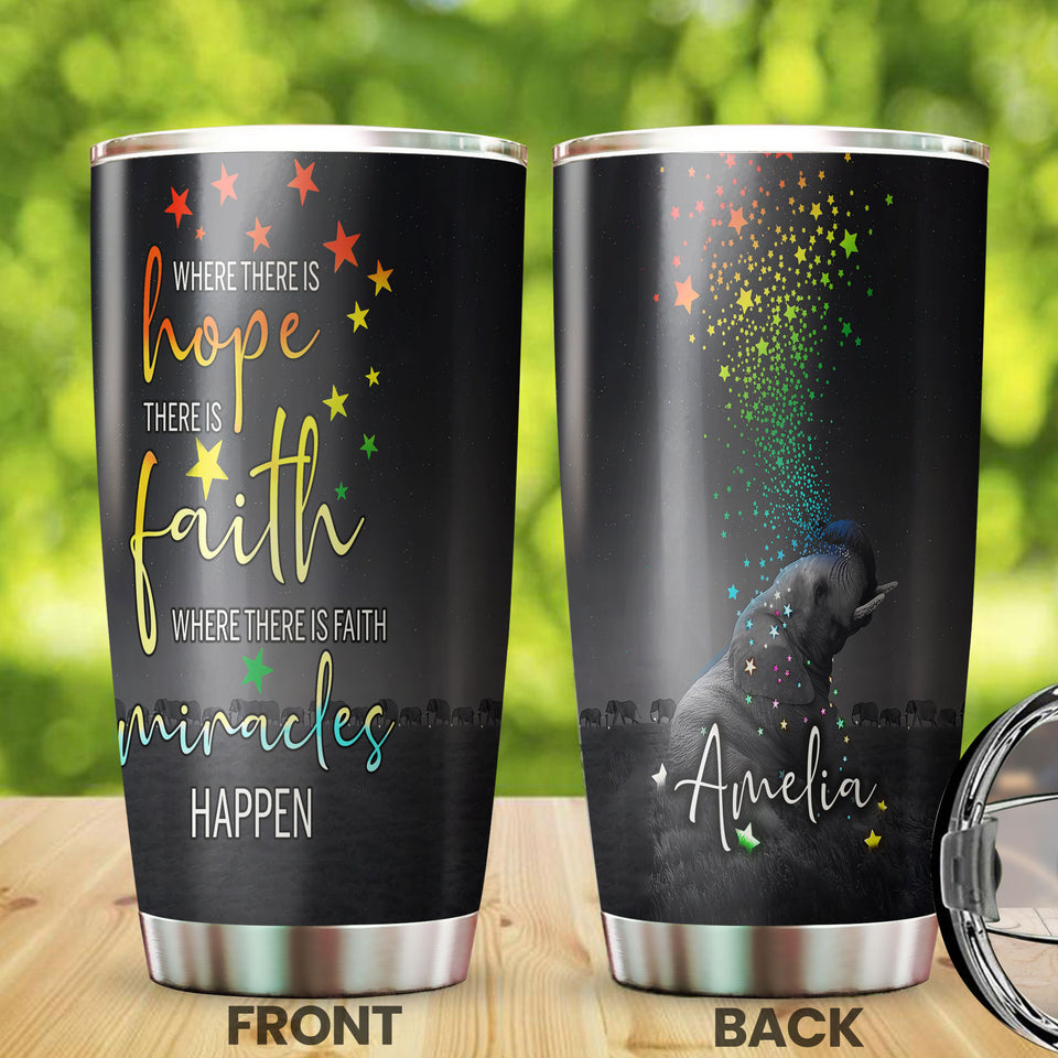 Camellia Personalized Where There Is Hope Faith Miracles Elephant Stainless Steel Tumbler-Sweat-Proof Travel Therma Cup With Lid