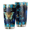 Camellia Personalized Blue Rose Butterfly Stainless Steel Tumbler - Double-Walled Insulation Vacumm Flask - Gift For Thanksgiving, Memorial Day, Rose Lovers