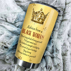 Camellia Personalized Black Woman Advice Stainless Steel Tumbler - Double-Walled Insulation Vacumm Flask - Gift For Black Queen, International Women's Day, Hippie Girls