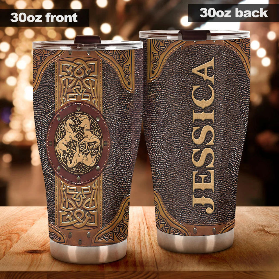 Camellia Personalized Celtic Horse Stainless Steel Tumbler - Customized Double-Walled Insulation Travel Thermal Cup With Lid