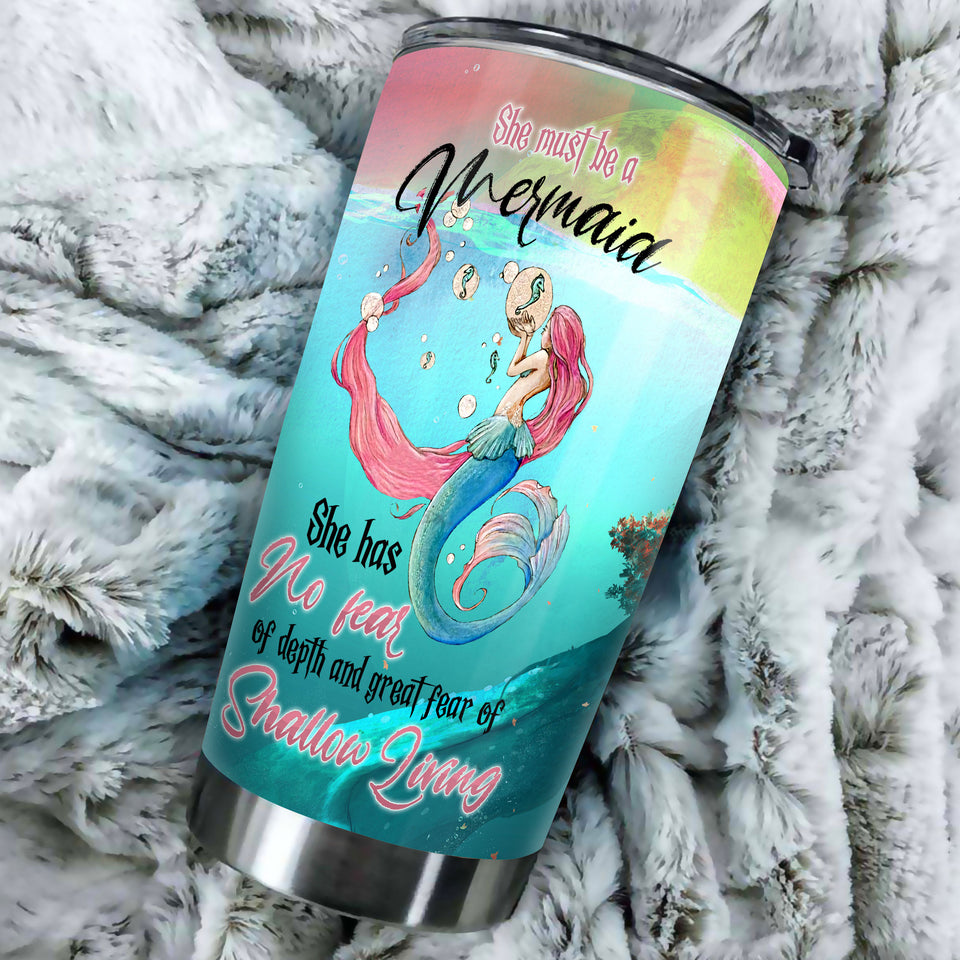 Camellia Personalized She Must Be A Mermaid She Has No Fear Of Depth Stainless Steel Tumbler-Double-Walled Insulation Travel Cup With Lid