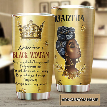 Camellia Personalized Black Woman Advice Stainless Steel Tumbler - Double-Walled Insulation Vacumm Flask - Gift For Black Queen, International Women's Day, Hippie Girls