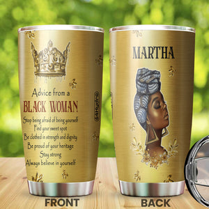 Camellia Personalized Black Woman Advice Stainless Steel Tumbler - Double-Walled Insulation Vacumm Flask - Gift For Black Queen, International Women's Day, Hippie Girls