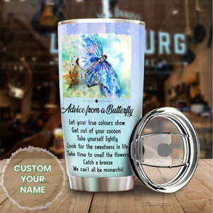 Camellia Personalized Butterfly Advice Take Time To Smell Flowers Stainless Steel Tumbler - Double-Walled Insulation Vacumm Flask - For Thanksgiving, Memorial Day, Christians, Christmas Gift