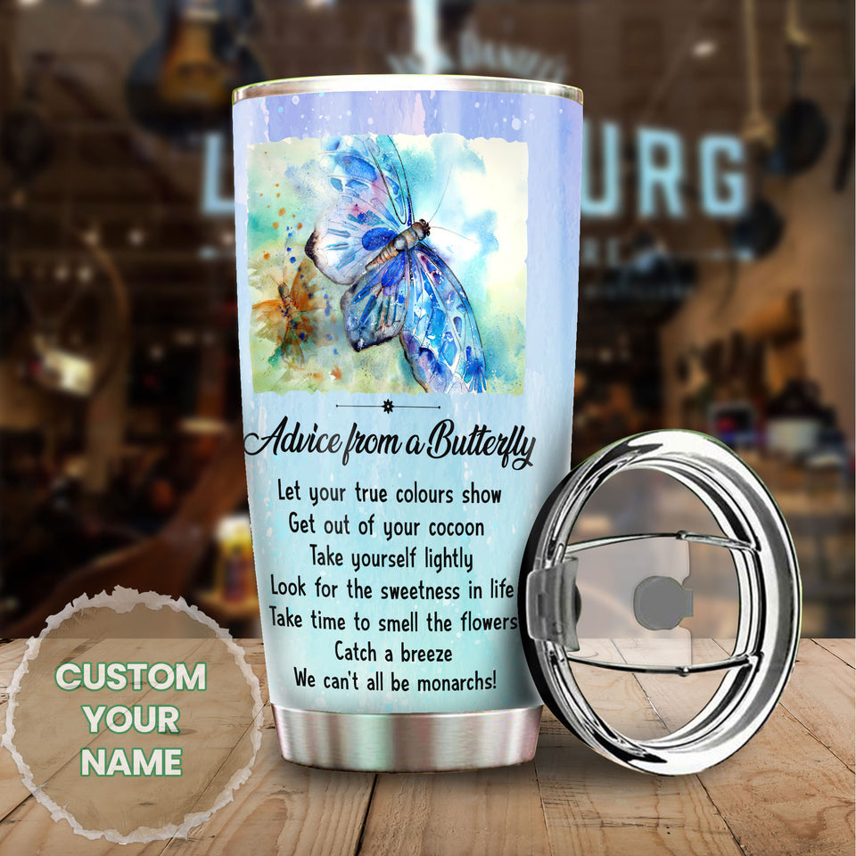 Camellia Personalized Butterfly Advice Take Time To Smell Flowers Stainless Steel Tumbler - Double-Walled Insulation Vacumm Flask - For Thanksgiving, Memorial Day, Christians, Christmas Gift