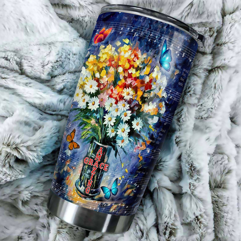 Camellia Persionalized 3D Flower Amazing Grace Stainless Steel Tumbler - Customized Double - Walled Insulation Travel Thermal Cup With Lid