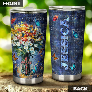 Camellia Persionalized 3D Flower Amazing Grace Stainless Steel Tumbler - Customized Double - Walled Insulation Travel Thermal Cup With Lid