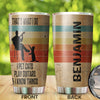 Camellia Personalized 3D Vintage Man Pets Cats Play Guitar And Know Things Stainless Steel Tumbler - Customized Double-Walled Insulation Thermal Cup With Lid Gift For Guitarist
