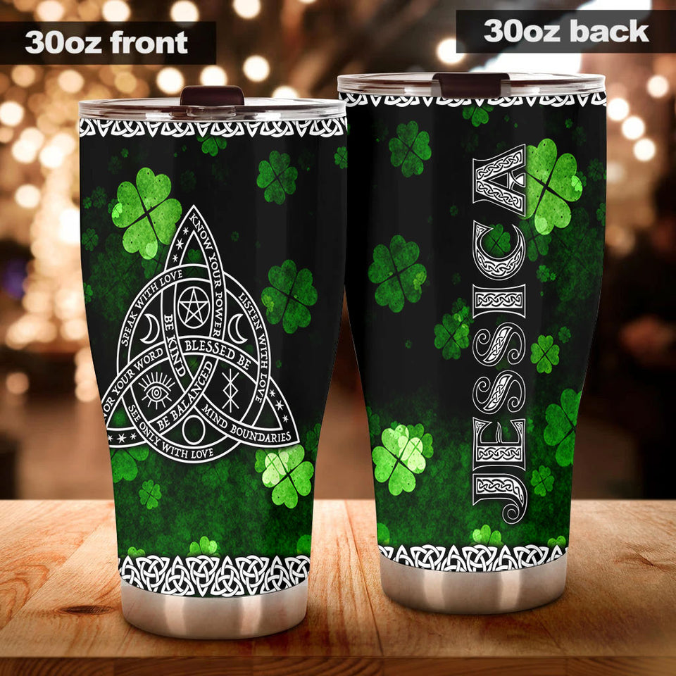 Camellia Personalized Celtic Knot Stainless Steel Tumbler - Customized Double-Walled Insulation Travel Thermal Cup With Lid