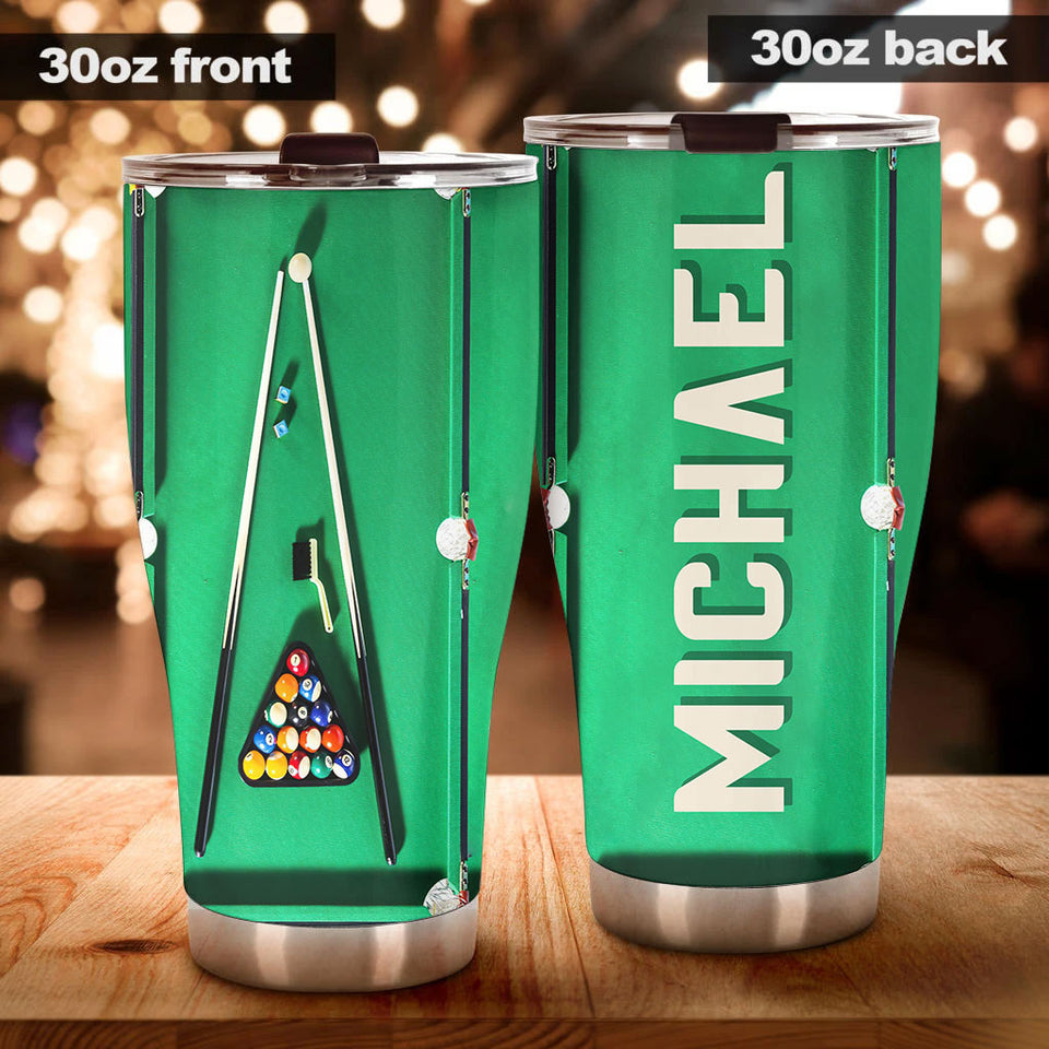Camellia Personalized Pool Table Billiard Ball Set And Billiard Stick Stainless Steel Tumbler-Double-Walled Insulated Gift For Golf Player 02