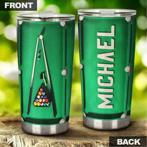 Camellia Personalized Pool Table Billiard Ball Set And Billiard Stick Stainless Steel Tumbler-Double-Walled Insulated Gift For Golf Player 02