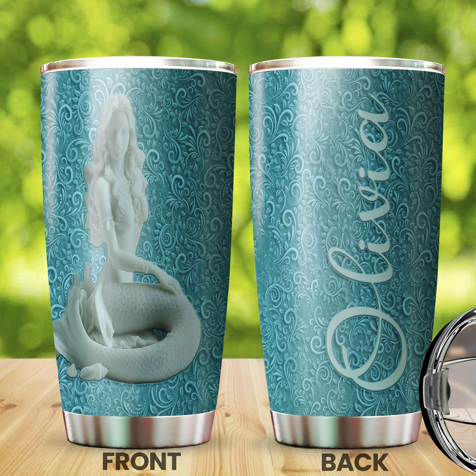 Camellia Personalized Mermaid Ceramic Style Stainless Steel Tumbler-Sweat-Proof Double Wall Travel Cup With Lid