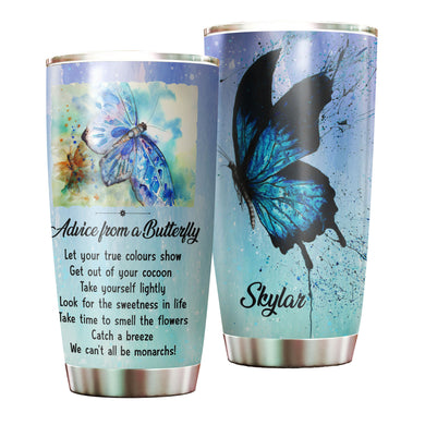 Camellia Personalized Butterfly Advice Take Time To Smell Flowers Stainless Steel Tumbler - Double-Walled Insulation Vacumm Flask - For Thanksgiving, Memorial Day, Christians, Christmas Gift