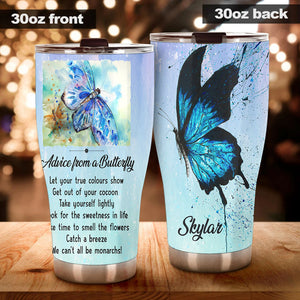 Camellia Personalized Butterfly Advice Take Time To Smell Flowers Stainless Steel Tumbler - Double-Walled Insulation Vacumm Flask - For Thanksgiving, Memorial Day, Christians, Christmas Gift