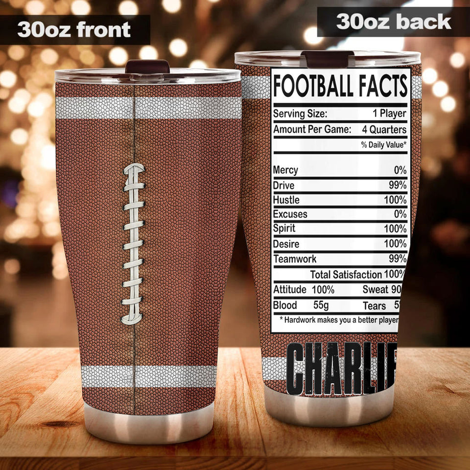 Camellia Personalized Football Facts  Stainless Steel Tumbler - Customized Double-Walled Insulation Travel Thermal Cup With Lid Gift For Footballer