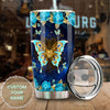 Camellia Personalized Blue Rose Butterfly Stainless Steel Tumbler - Double-Walled Insulation Vacumm Flask - Gift For Thanksgiving, Memorial Day, Rose Lovers