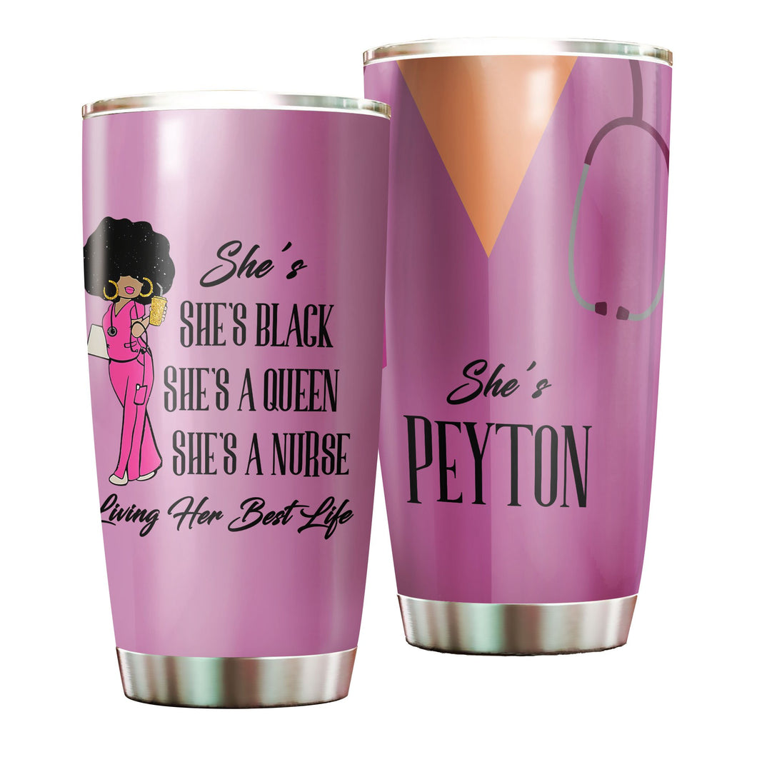 Camellia Personalized Black Nurse A Queen Living Her Best Life Stainless Steel Tumbler  - Double-Walled Insulation Vacumm Flask - Gift For Black Queen, International Women's Day, Hippie Girls, Nurse