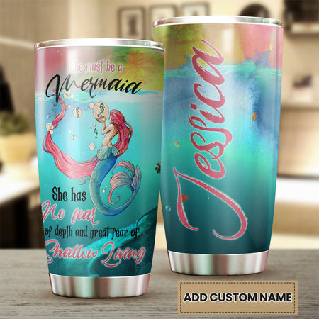 Camellia Personalized She Must Be A Mermaid She Has No Fear Of Depth Stainless Steel Tumbler-Double-Walled Insulation Travel Cup With Lid