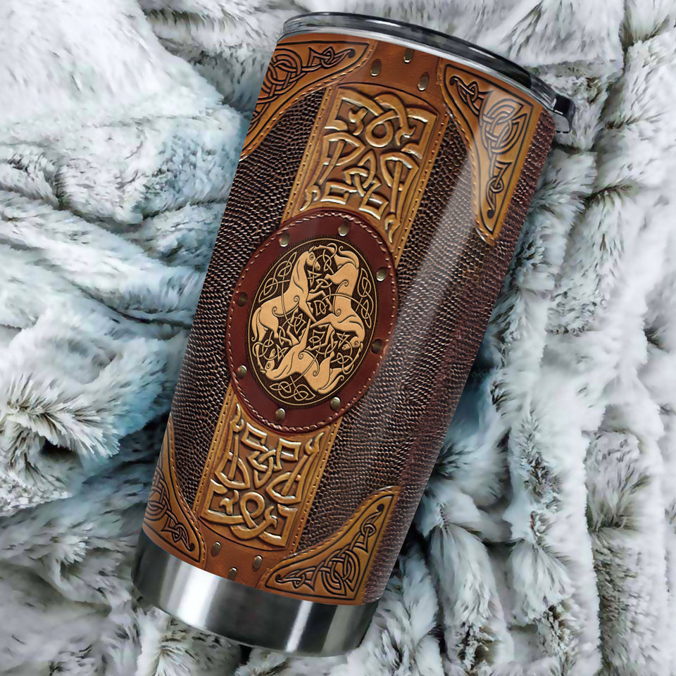 Camellia Personalized Celtic Horse Stainless Steel Tumbler - Customized Double-Walled Insulation Travel Thermal Cup With Lid