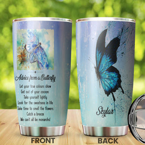 Camellia Personalized Butterfly Advice Take Time To Smell Flowers Stainless Steel Tumbler - Double-Walled Insulation Vacumm Flask - For Thanksgiving, Memorial Day, Christians, Christmas Gift