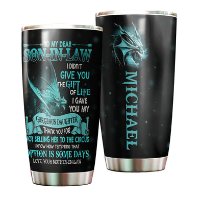 Camellia Personalized 3D Dragon To My Dear Son In Law Stainless Steel Tumbler - Customized Double-Walled Insulation Travel Thermal Cup With Lid