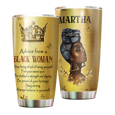Camellia Personalized Black Woman Advice Stainless Steel Tumbler - Double-Walled Insulation Vacumm Flask - Gift For Black Queen, International Women's Day, Hippie Girls