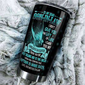 Camellia Personalized 3D Dragon To My Dear Son In Law Stainless Steel Tumbler - Customized Double-Walled Insulation Travel Thermal Cup With Lid