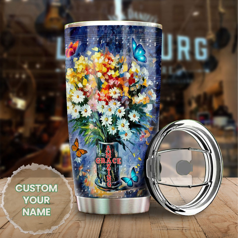 Camellia Persionalized 3D Flower Amazing Grace Stainless Steel Tumbler - Customized Double - Walled Insulation Travel Thermal Cup With Lid