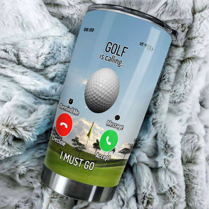 Camellia Personalized Golf Is Calling And I Must Go Stainless Steel Tumbler-Double-Walled Travel Therma Cup With Lid Gift For Golf Player 01