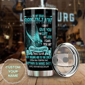 Camellia Personalized 3D Dragon To My Dear Son In Law Stainless Steel Tumbler - Customized Double-Walled Insulation Travel Thermal Cup With Lid