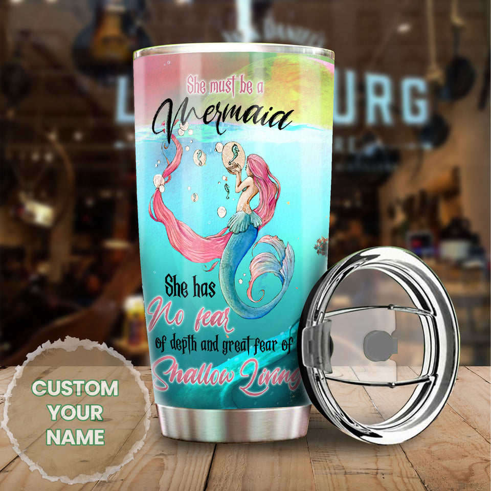 Camellia Personalized She Must Be A Mermaid She Has No Fear Of Depth Stainless Steel Tumbler-Double-Walled Insulation Travel Cup With Lid