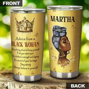 Camellia Personalized Black Woman Advice Stainless Steel Tumbler - Double-Walled Insulation Vacumm Flask - Gift For Black Queen, International Women's Day, Hippie Girls