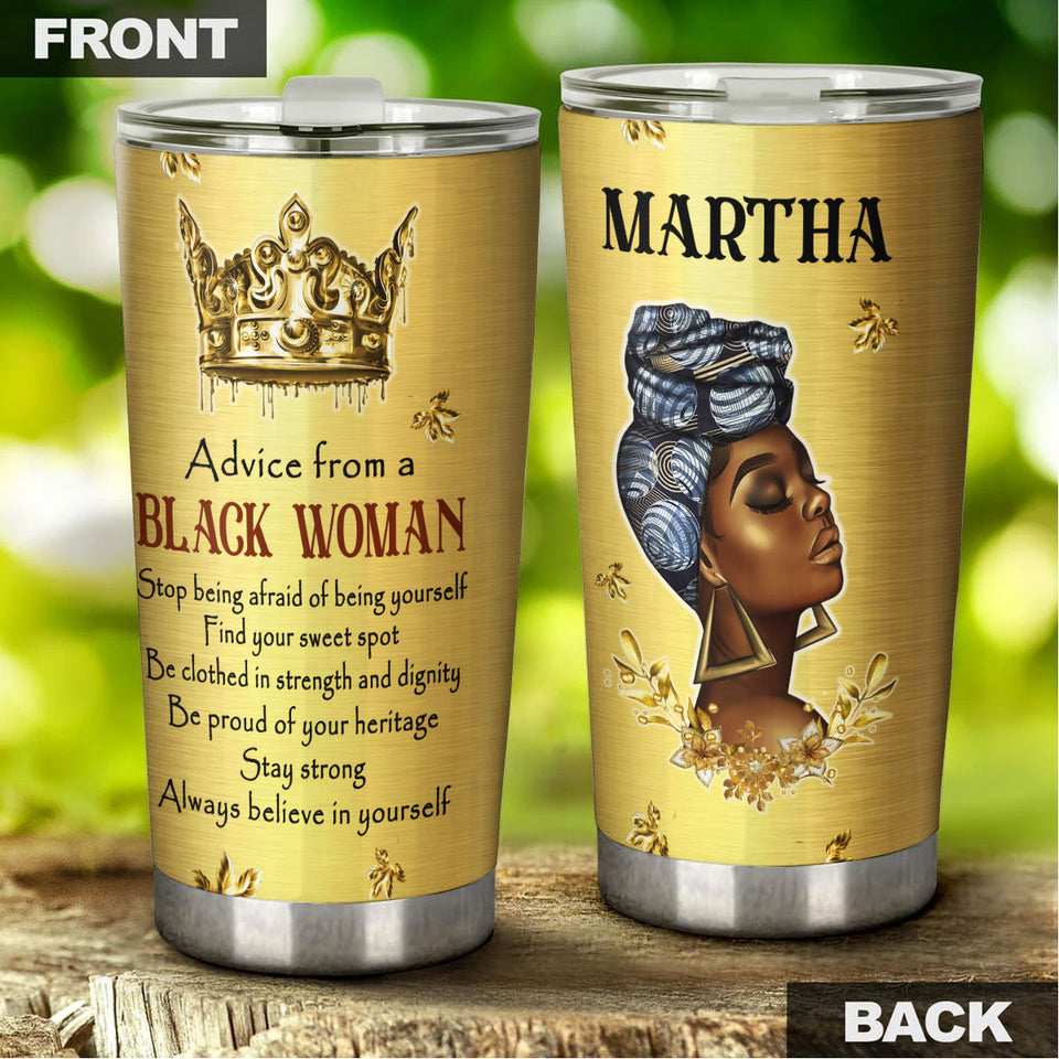 Camellia Personalized Black Woman Advice Stainless Steel Tumbler - Double-Walled Insulation Vacumm Flask - Gift For Black Queen, International Women's Day, Hippie Girls