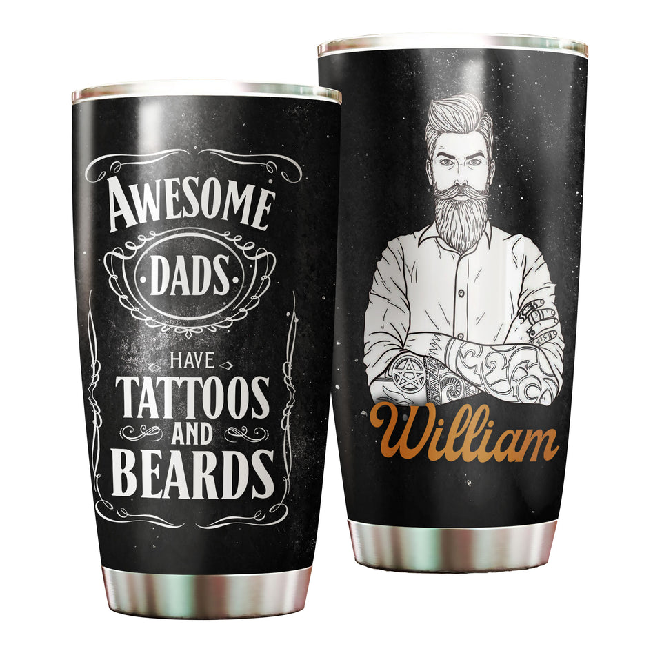 Camellia Personalized Awesome Dads Tattoo Stainless Steel Tumbler - Double-Walled Insulation Vacumm Flask - Gift For Tattoo Lovers, Tattoo Artists