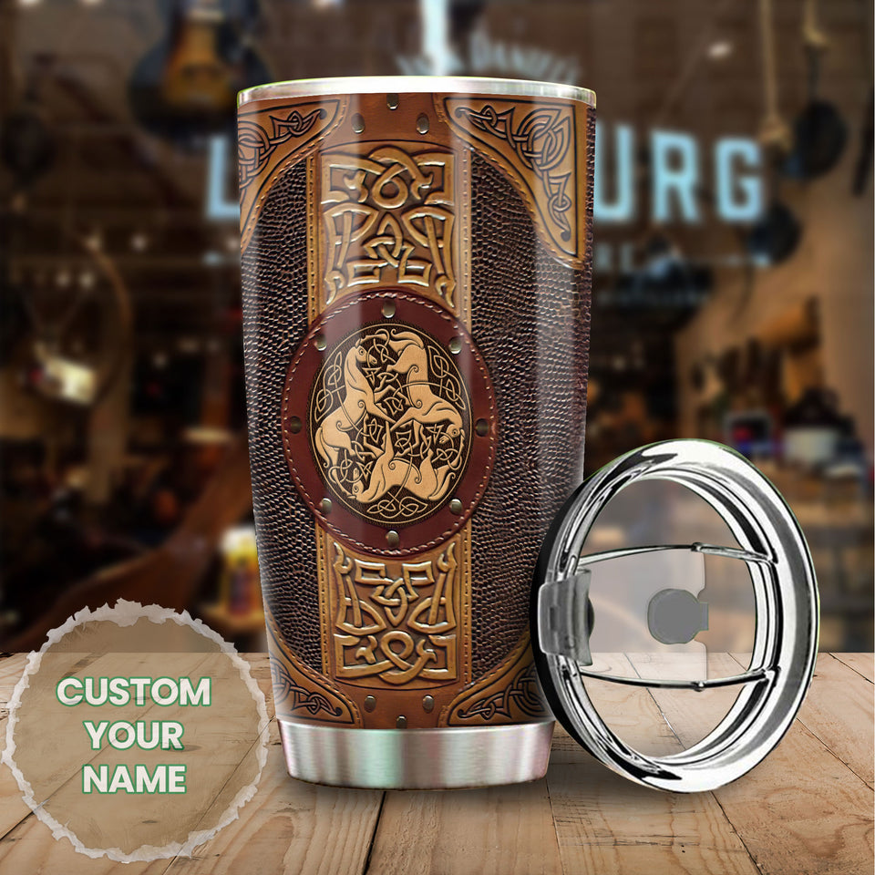 Camellia Personalized Celtic Horse Stainless Steel Tumbler - Customized Double-Walled Insulation Travel Thermal Cup With Lid