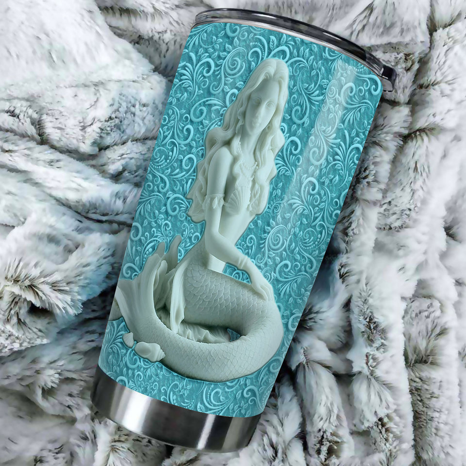 Camellia Personalized Mermaid Ceramic Style Stainless Steel Tumbler-Sweat-Proof Double Wall Travel Cup With Lid