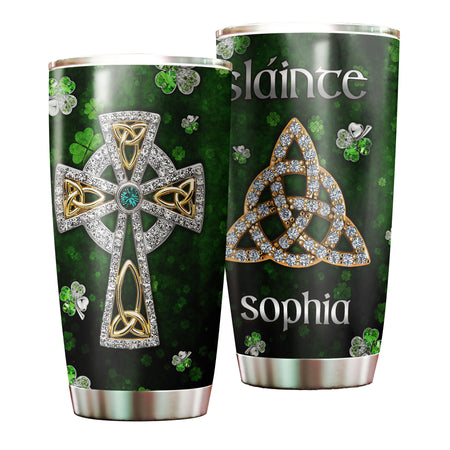 Camellia Persionalized Irish Jewelry Style Stainless Steel Tumbler - Customized Double - Walled Insulation Travel Thermal Cup With Lid