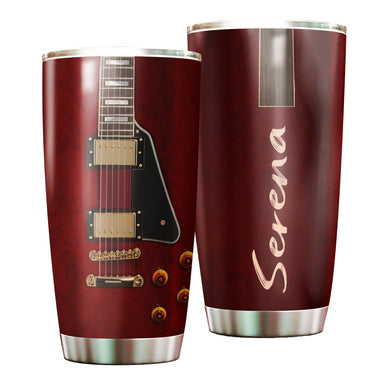 Camellia Personalized Guitar Surface Stainless Steel Tumbler - Customized Double-Walled Insulation Travel Thermal Cup With Lid Gift For Guitarist