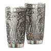 Camellia Personalized Elephant Pattern Silver Style Stainless Steel Tumbler-Sweat-Proof Travel Tharma Cup With Lid