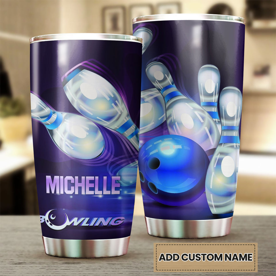 Camellia Personalized Bowling Art Stainless Steel Tumbler - Double-Walled Insulation Vacumm Flask - Gift For Bowling Lovers, National Bowling Day 8th August