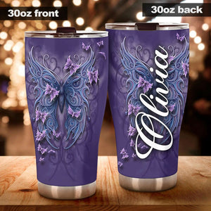Camellia Personalized Butterfly Mask Art Stainless Steel Tumbler - Double-Walled Insulation Vacumm Flask - For Thanksgiving, Memorial Day, Christians, Christmas Gift