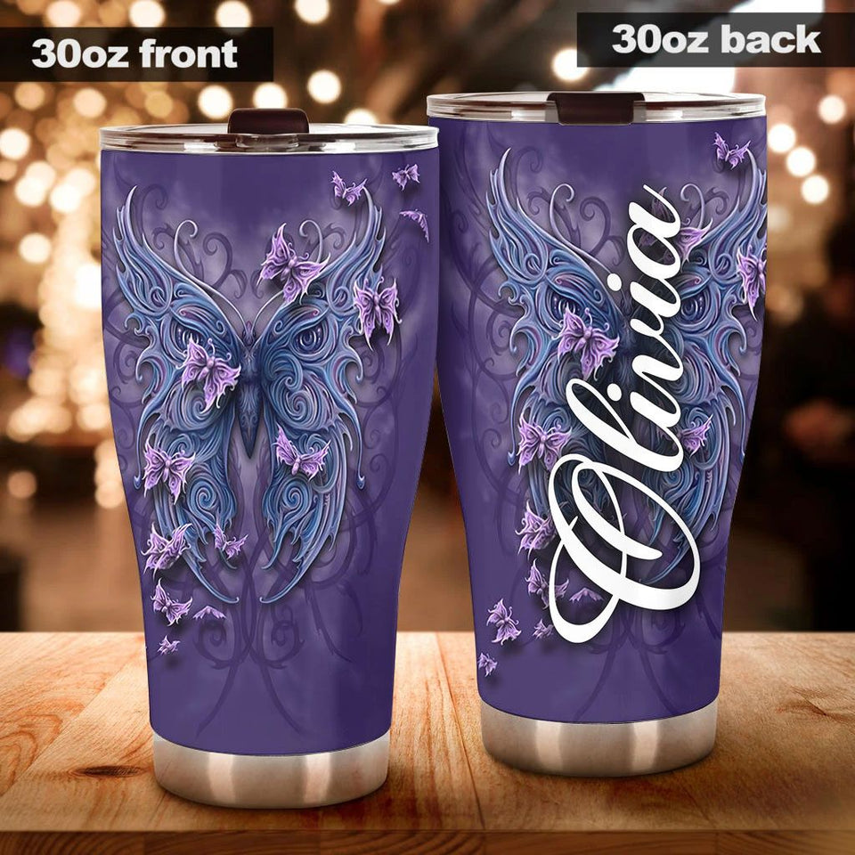 Camellia Personalized Butterfly Mask Art Stainless Steel Tumbler - Double-Walled Insulation Vacumm Flask - For Thanksgiving, Memorial Day, Christians, Christmas Gift