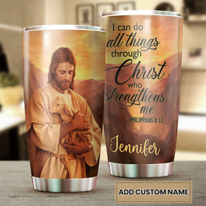 Camellia Personalized Faith Jesus Hug Lamp Stainless Steel Tumbler-Thermal Flask Travel Therma Cup With Lid