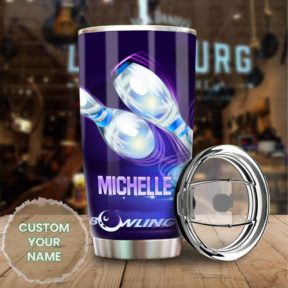 Camellia Personalized Bowling Art Stainless Steel Tumbler - Double-Walled Insulation Vacumm Flask - Gift For Bowling Lovers, National Bowling Day 8th August