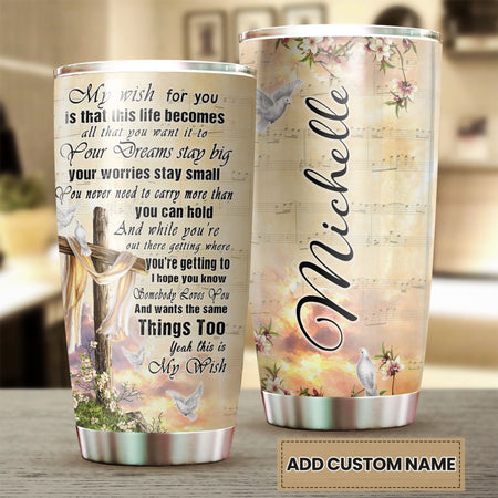 Camellia Personalized Faith God I Wish For You Stainless Steel Tumbler-Thermal Flask Travel Therma Cup With Lid