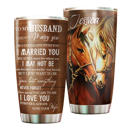 Camellia Personalized Horse Wife To Husband Stainless Steel Tumbler - Double-Walled Insulation Vacumm Flask - Gift For Horse Lovers, Cowgirls, Cowboys, Perfect Christmas, Thanksgiving Gift