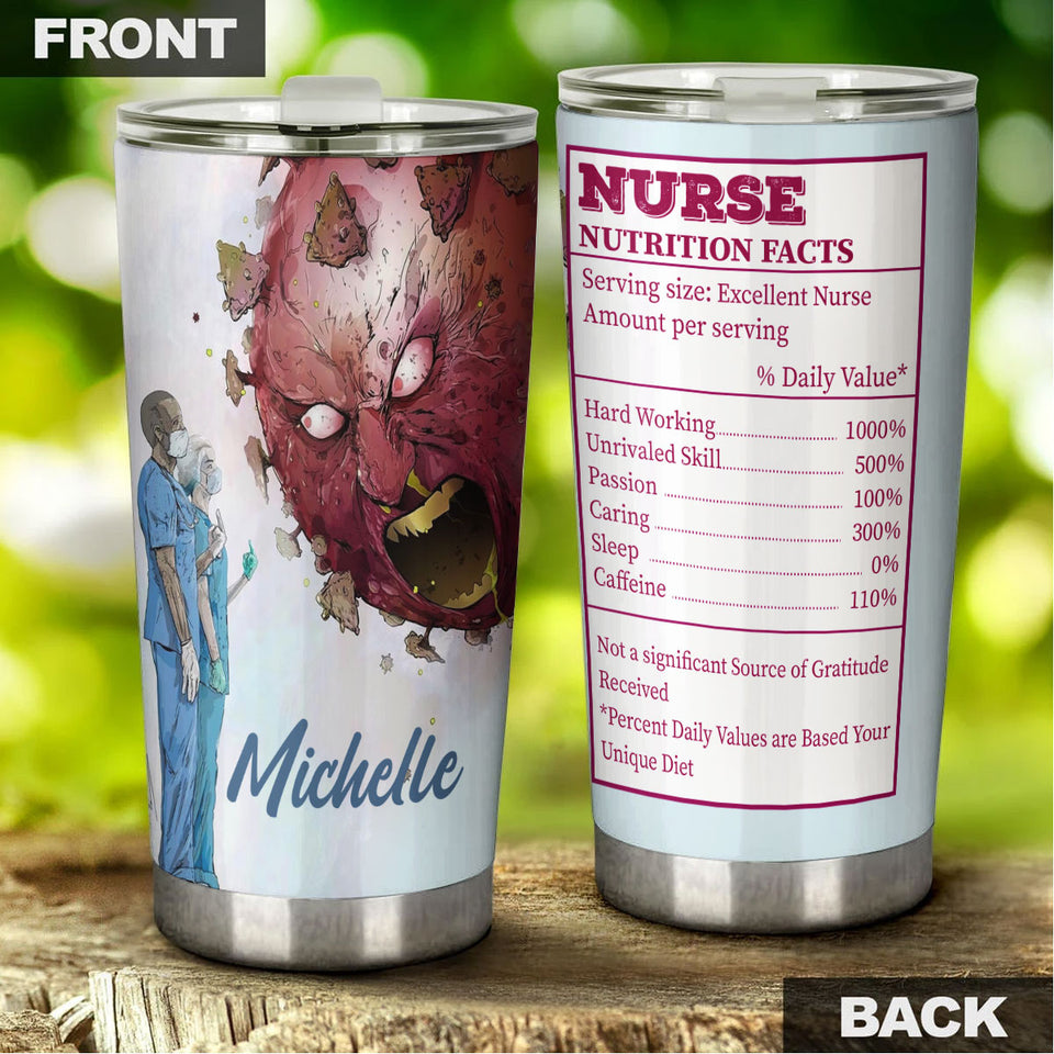 Camellia Personalized Nurse Nutrition Stainless Steel Tumbler - Double-Walled Insulation Vacumm Flask - Gift For Nurse, Christmas Gift, International Nurses Day
