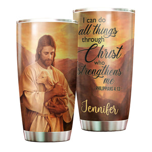 Camellia Personalized Faith Jesus Hug Lamp Stainless Steel Tumbler-Thermal Flask Travel Therma Cup With Lid