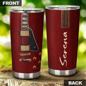 Camellia Personalized Guitar Surface Stainless Steel Tumbler - Customized Double-Walled Insulation Travel Thermal Cup With Lid Gift For Guitarist