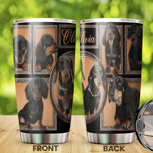 Camellia Personalized 3D Black Dachshund Stainless Steel Tumbler - Customized Double-Walled Insulation Travel Thermal Cup With Lid Gift For Dog Lover